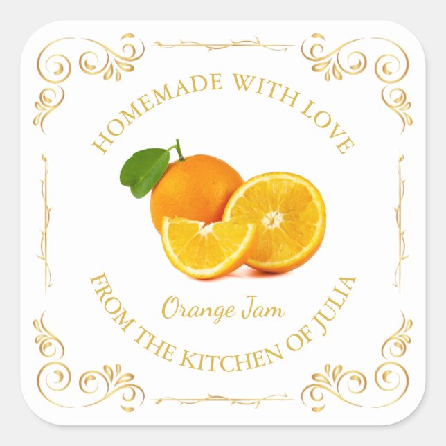 Vintage Homemade Orange Jam Square Label (Front)