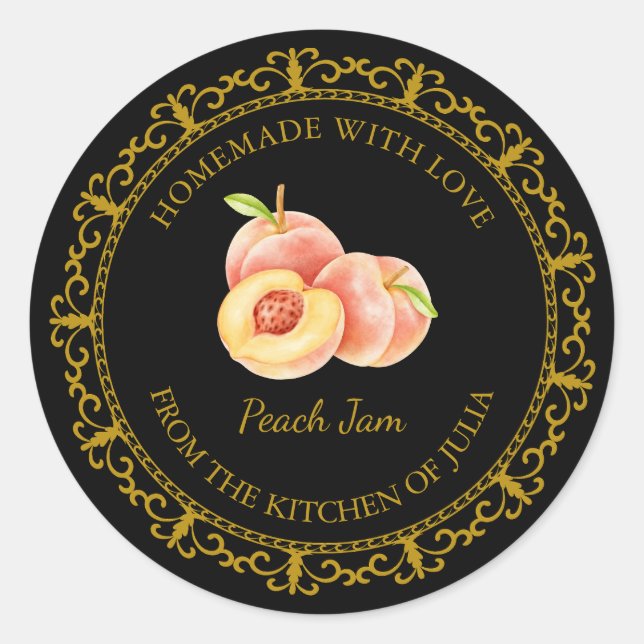 Vintage Homemade Peach Jam Label l Black (Front)