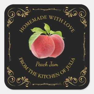 Vintage Homemade Peach Jam Square Label
