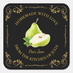 Vintage Homemade Pear Jam Square Label