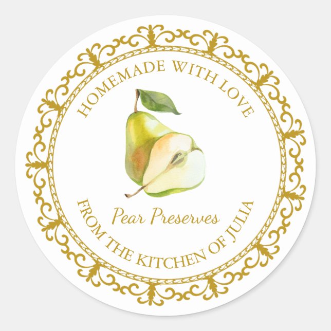 Vintage Homemade Pear Preserves Label l White (Front)