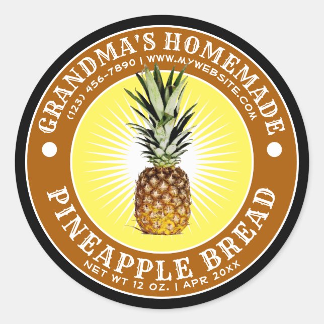 Vintage Homemade Pineapple Bread Template Classic Round Sticker (Front)