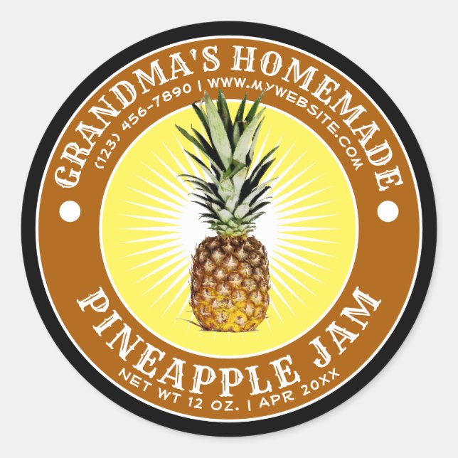 Vintage Homemade Pineapple Jam Template Classic Round Sticker (Front)