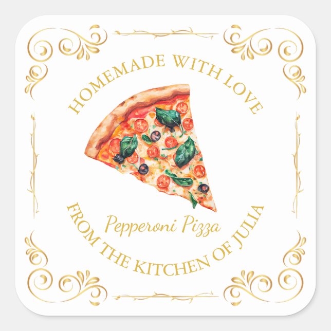 Vintage Homemade Pizza Square Label (Front)