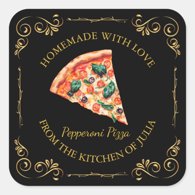 Vintage Homemade Pizza Square Label (Front)