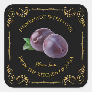 Vintage Homemade Plum Jam Square Label