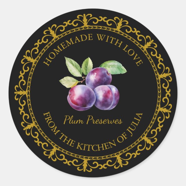 Vintage Homemade Plum Preserves Label l Black (Front)