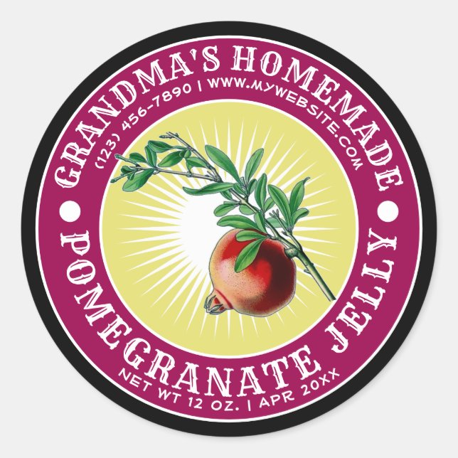 Vintage Homemade Pomegranate Jelly Template Classic Round Sticker (Front)