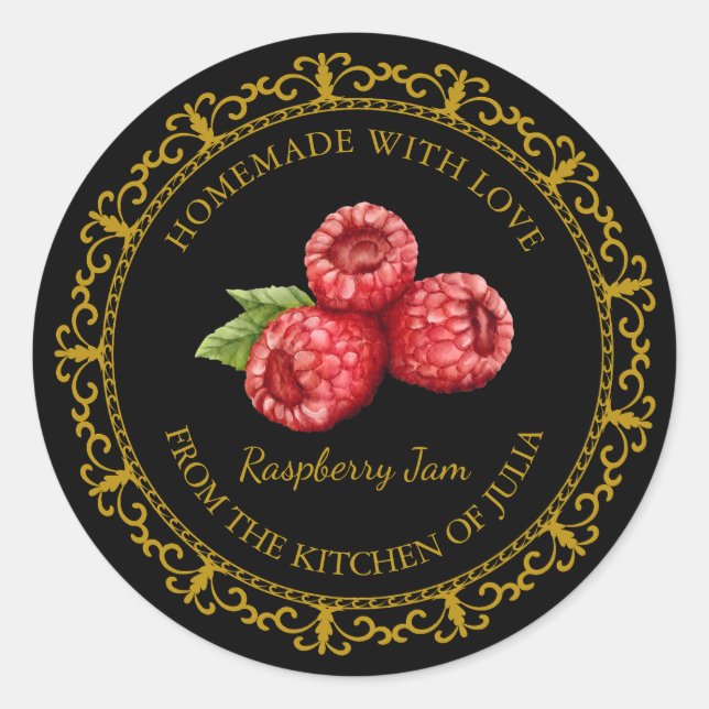 Vintage Homemade Raspberry Jam Label l Black (Front)