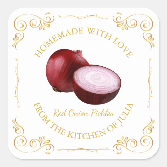 Vintage Homemade Red Onion Pickle Square Label (Front)
