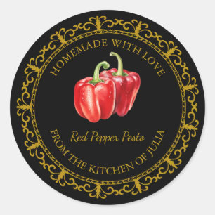 Vintage Homemade Red Pepper Pesto Label l Black