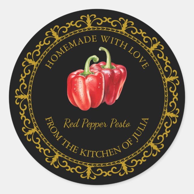 Vintage Homemade Red Pepper Pesto Label l Black (Front)