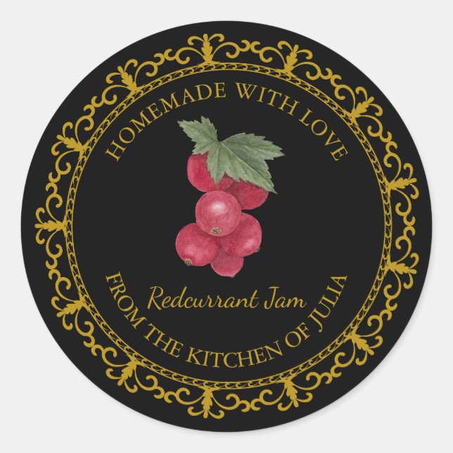 Vintage Homemade Redcurrant Jam Label l Black (Front)