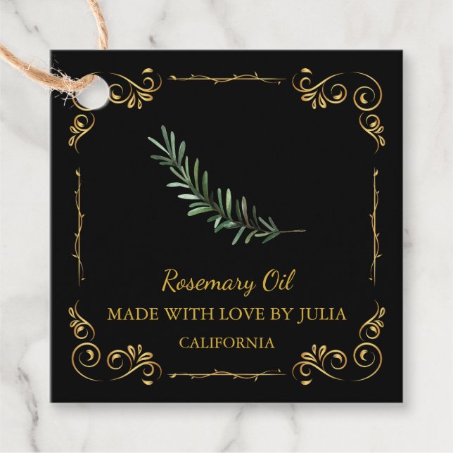 Vintage Homemade Rosemary Oil Square Hang Tag (Front)