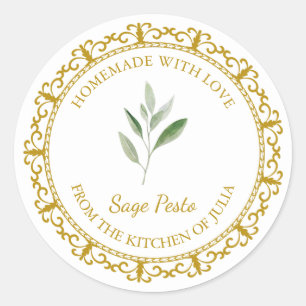 Vintage Homemade Sage Pesto Label l White
