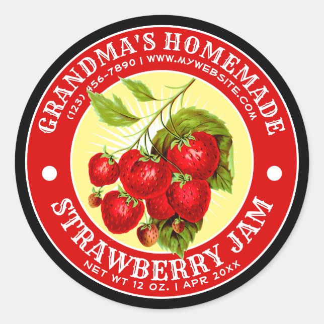 Vintage Homemade Strawberry Jam Label Template (Front)