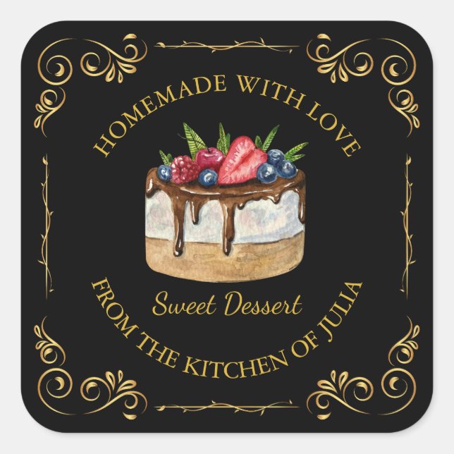 Vintage Homemade Sweet Cake Square Label (Front)