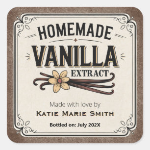 Vintage Homemade Vanilla Extract Brown Square Sticker