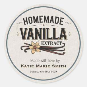 Vintage Homemade Vanilla Extract Dusty Blue Classic Round Sticker
