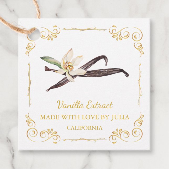 Vintage Homemade Vanilla Extract Square Hang Tag (Front)