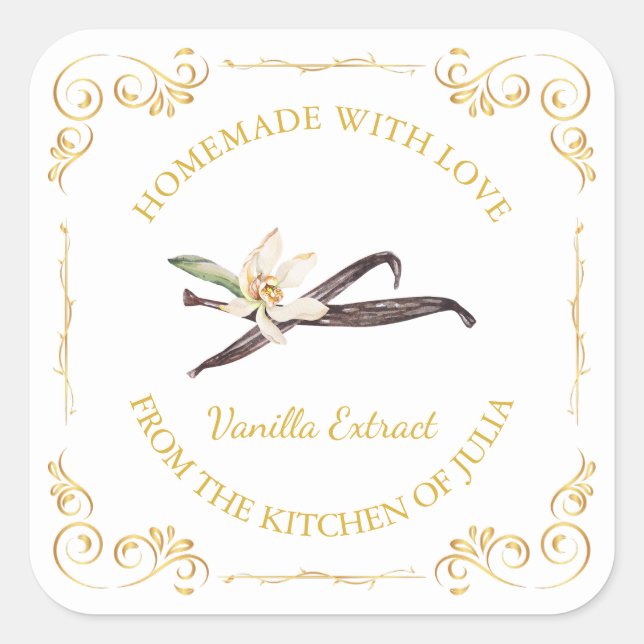 Vintage Homemade Vanilla Extract Square Label (Front)