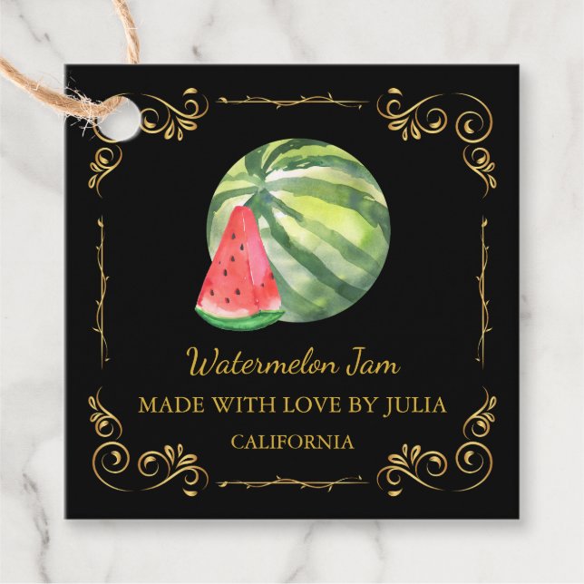 Vintage Homemade Watermelon Jam Square Hang Tag (Front)