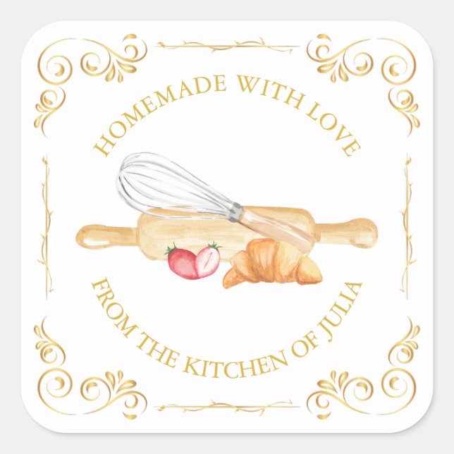 Vintage Homemade With Love Square Label l White (Front)