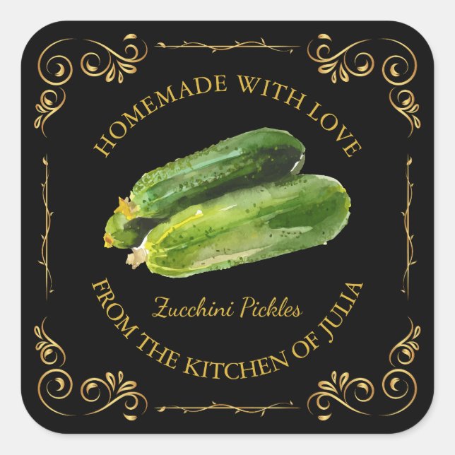 Vintage Homemade Zucchini Pickle Square Label (Front)