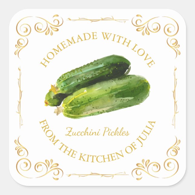 Vintage Homemade Zucchini Pickle Square Label (Front)