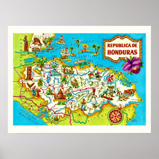 Vintage Honduras Map Print (Front)