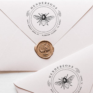 Vintage Honey Bee Botanical Family Return Address Rubber Stamp