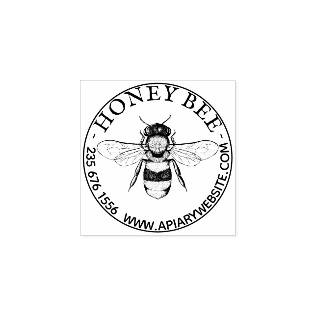 Vintage Honey Bee Family Name Rubber Stamp (Imprint)
