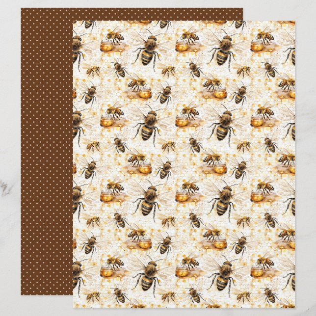 Vintage Honey Bee Journal Paper Sheet (Front/Back)