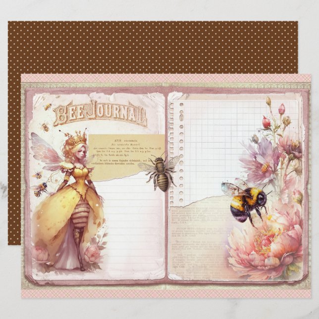 Vintage Honey Bee Journal Paper Sheet (Front/Back)
