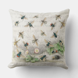 Vintage Honey Bee Queen Bee Entomology Botanical Cushion