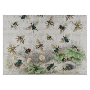 Vintage Honey Bee Queen Bee Entomology Botanical Cutting Board