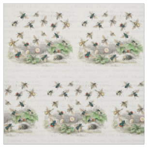 Vintage Honey Bee Queen Bee Entomology Botanical Fabric