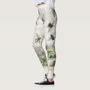 Vintage Honey Bee Queen Bee Entomology Botanical Leggings