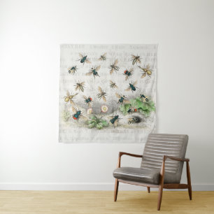 Vintage Honey Bee Queen Bee Entomology Botanical Tapestry