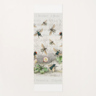 Vintage Honey Bee Queen Bee Entomology Botanical Yoga Mat