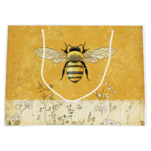 Vintage Honey Bee Wildflower Garden (3) Large Gift Bag
