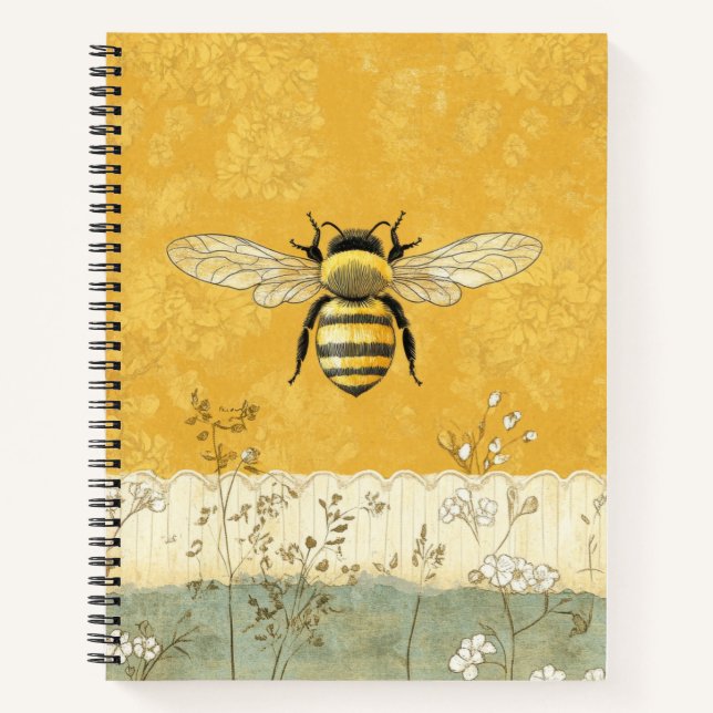 Vintage Honey Bee Wildflower Garden (3) Notebook (Front)