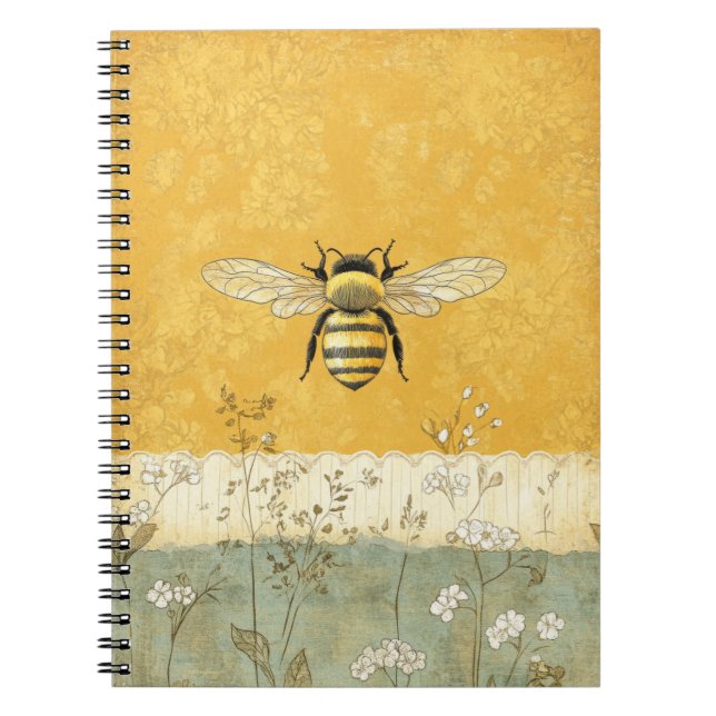 Vintage Honey Bee Wildflower Garden (3) Notebook (Front)