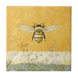 Vintage Honey Bee Wildflower Garden (3) Tile