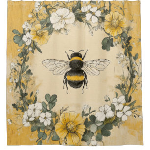Vintage Honey Bee Wildflower Garden (4) Shower Curtain