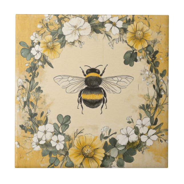 Vintage Honey Bee Wildflower Garden (4) Tile (Front)