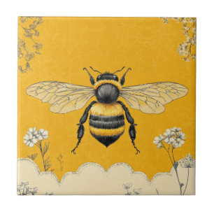 Vintage Honey Bee Wildflower Garden (6) Tile