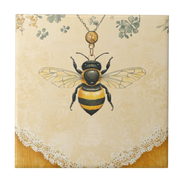 Vintage Honey Bee Wildflower Garden (7) Tile (Front)