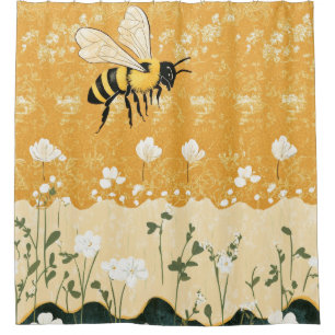 Vintage Honey Bee Wildflower Garden (9) Shower Curtain
