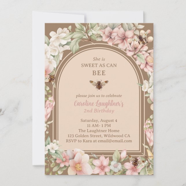 Vintage Honey Bee Wildflower Second Birthday Invitation (Front)